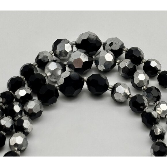 Vintage Necklace Black AB Crystals 3 Strands Adjustable from 18" to 20" Unsigned - Picture 5 of 14